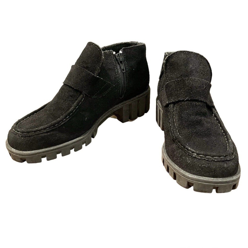 Barbo Womens 7.5M Block Heels Ankle Booties Black Suede Side Zip Comfort